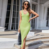Spring and Summer V-neck Sleeveless Halter Long Knit Dress, Size: M(Green)