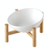 Ceramic Pet Bowl with Bamboo Stand, 18cm, White, 600ml, Cat & Dog