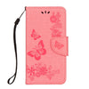 For iPhone X / XS Pressed Flowers Butterfly Pattern Horizontal Flip Leather Case with Holder & Card Slots & Wallet & Lanyard(Pink)
