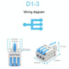 5pcs D1-3 Push Type Mini Wire Connection Splitter Quick Connect Terminal Block(Blue)