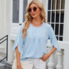 Summer Women Loose Chiffon Blouse Tops Round Neck 5 Points Sleeve Short Sleeve, Size: S(Sky Blue)