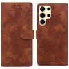 For Samsung Galaxy S25 Ultra 5G Lace Floral Embossed Magnetic Buckle PU Phone Case With Wrist Strap(Brown)