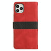 For iPhone 11 Pro Max Grid Stitching Leather Phone Case with Lanyard(Red)