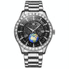 OLEVS 9967 Men Starry Sky Face Diamond Bezel Quartz Watch(Black Steel Strap)