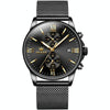OLEVS 2886 Men Sports Chronograph Waterproof Luminous Quartz Watch(Black Gold Mesh Strip)