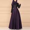 Lace Stitching Retro Large Swing Dress Ethnic Style Long-Sleeved Slim Dress, Size:XXL(Blue)