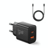 J0YROOM TCF05 20W USB+USB-C/Type-C Dual Interface Fast Charger Set, Specification:EU Plug(Black)