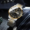 BINBOND B2077 30M Waterproof Quartz Luminous Watch Butterfly Buckle Men's Steel Belt Watch(White Steel-Black)