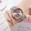 Ladies Moon Pattern Dial PU Strap Quartz Watch, Color: White+Bracelet