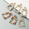 1 Pair Hollow Geometric Square Earrings Alloy Inlaid Color Rhinestone Earrings(AB Color)