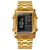 SKMEI 1868 Square Double Display Waterproof Men Watch, Style: Steel Belt (Gold)
