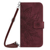For Samsung Galaxy A26 5G Skin Feel Sun Flower Embossed Flip Leather Phone Case with Lanyard(Wine Red)