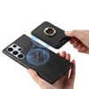 For Samsung Galaxy S23 Ultra 5G Retro Cross Leather Ring Vertical Insert Card Bag MagSafe Phone Case(Black)