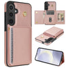 For Samsung Galaxy S24 FE 5G Three Fold Card Bag Phone Case with Long Lanyard(Rose Gold)
