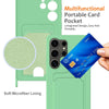 For Samsung Galaxy S25 Ultra 5G Integrated Card Bag Solid Color Liquid Silicone Phone Case with Lanyard(Green)