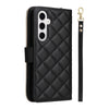 For Samsung Galaxy S25 5G Crossbody Rhombic Zipper Tower Buckle Leather Phone Case with Lanyard(Black)