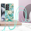 For Samsung Galaxy S25 Ultra 5G Electroplating Splicing Marble Flower IMD TPU Phone Case with Lanyard(Blue Flower)