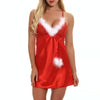 Women Christmas Oil Glossy Cloth Pajamas Deep V-Neck Lace Plush Pajamas, Size: XL(Red)