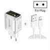 F002C QC3.0 USB + USB 2.0 LED Digital Display Fast Charger with USB to 8 Pin Data Cable, EU Plug(Black)