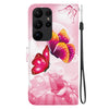 For Samsung Galaxy S23 Ultra 5G Crystal Texture Colored Drawing Leather Phone Case(Pink Butterflies)