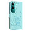 For vivo Y300 Global / V40 Lite IDN Embossed Kitten Phone Leather Case with Lanyard(Mint Green)