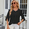 Summer Women Loose Chiffon Blouse Tops Round Neck 5 Points Sleeve Short Sleeve, Size: S(Black)