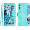 For Samsung Galaxy A16 5G / 4G Floral Pattern Leather Phone Case with Lanyard(Green)