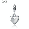 10pcs Heart Shape Smooth Surface Bead Silvering Big Hole Charm Pendants Fit Necklace