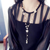 Pearl Five-petal Flower Long Necklace Female tassel Long Sweater Chain(Black)