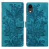 For iPhone XR Lace Floral Embossed Magnetic Buckle Leather Phone Case(Green)
