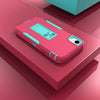 For iPhone XR Magnetic Holder Phone Case(Rose Red + Blue-green)