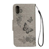 For iPhone X / XS Pressed Flowers Butterfly Pattern Horizontal Flip Leather Case with Holder & Card Slots & Wallet & Lanyard(Grey)