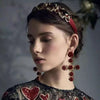 1 Pair Baroque Rose Flower Cross Long Earrings Vintage Earrings(Red)