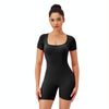 Women Square Neck Tight Quick-drying Yoga Short-sleeved Jumpsuit, Size: M(Black)