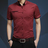 Men Business Shirt Short Sleeves Turn-down Collar Shirt, Size:XXXL(Wine Red)