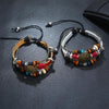 BX016 Retro Personality Leather Beaded Bracelet(White Leather+Bronze Accessories)