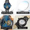 JIN SHI DUN 8812 Women Simple Hollowed Waterproof Automatic Mechanical Watch(Black Leather Strip Blue)
