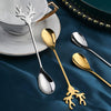 4pcs /Pack Christmas 304 Stainless Steel Deer Stirring Spoon Coffee Dessert Scoop, Color: Gold+Red Box