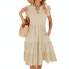 Butterfly Sleeve Layered Hem Dress V-Neck Loose Waist-Cinching Patchwork Dress, Size: XXL(Apricot)