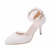 Women Shoes Lace Pearl Princess Pointed Shoes, Size:36(White 7.5 cm)