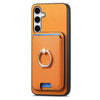 For Samsung Galaxy S24 5G Retro Cross Leather Ring Vertical Insert Card Bag MagSafe Phone Case(Yellow)