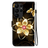 For Samsung Galaxy S23 Ultra 5G Crystal Texture Colored Drawing Leather Phone Case(Gold Flower)