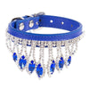 Rhinestone Puppy/Cat Collar, Blue, XS - PU Leather