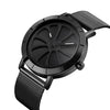 SKMEI 9204 Fashion Skeleton Rotating Dial Waterproof Business Mesh Belt Quartz Watch Men Watch(Black)