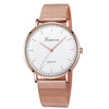 Geneva Fashion Quartz Watch Men Women Mesh Stainless Steel Watchband(Rose gold white dial gold needle)