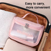 PVC Translucent Cosmetic Bag Frosted Toiletry Bag PU Flip Top Bath Bag(Pink)