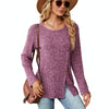 Autumn And Winter Round Neck Button Split Loose Long-Sleeved T-Shirt Top, Size: XL(Purple Red)
