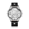 CAGARNY 6820 Fashionable Multifunctional Style Quartz Business Sport Wrist Watch with Leather Band & GMT Time & Calendar & Luminous Display for Men(Black Band White Window)