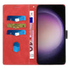 For Samsung Galaxy S23 5G Grid Stitching Leather Phone Case with Lanyard(Red)