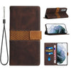 For Samsung Galaxy S21 FE 5G Grid Stitching Leather Phone Case with Lanyard(Brown)